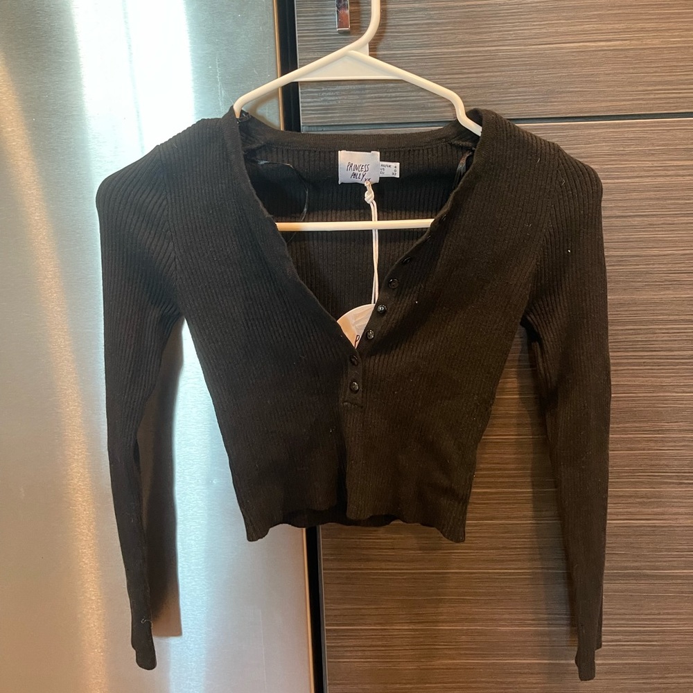 Cropped button down sweater